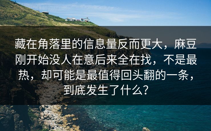 藏在角落里的信息量反而更大，麻豆刚开始没人在意后来全在找，不是最热，却可能是最值得回头翻的一条，到底发生了什么？  第1张