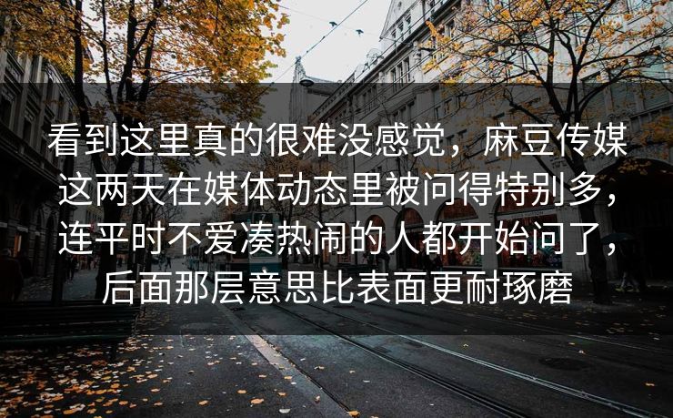 看到这里真的很难没感觉，麻豆传媒这两天在媒体动态里被问得特别多，连平时不爱凑热闹的人都开始问了，后面那层意思比表面更耐琢磨  第1张